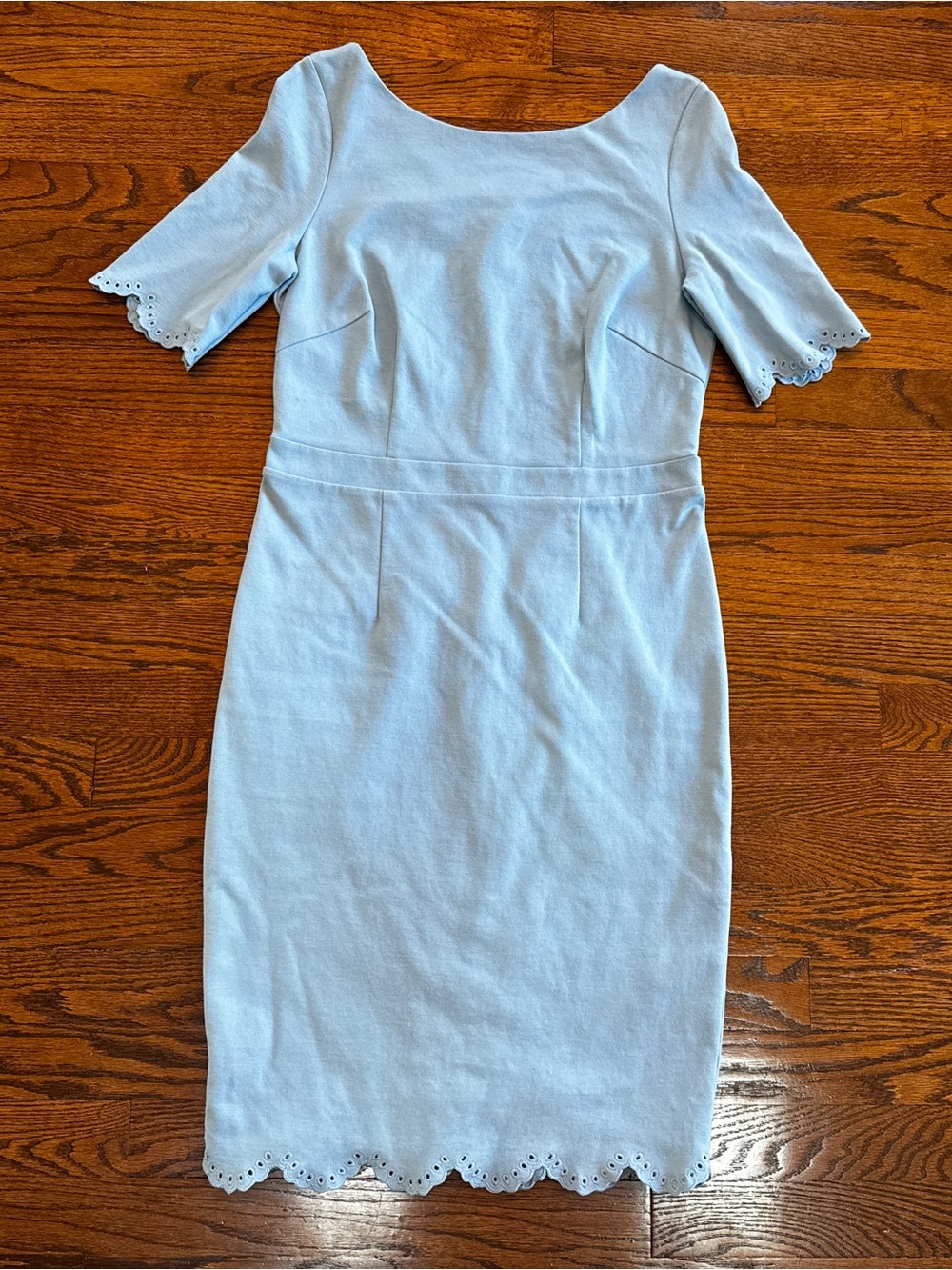 Boden Blue Sheath Dress US 8R Scoop Neck 3/4 Sleeve Eyelet Hem Lined Zip